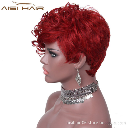 Aisi Hair New Style Short Synthetic Red Curly Pixie Cut Wig
